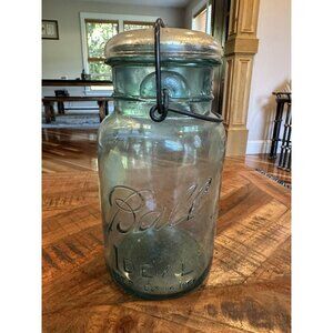 Antique Vintage Ball Ideal Blue Agua Mason Jar Wire Bail Pat'd July 14 1908